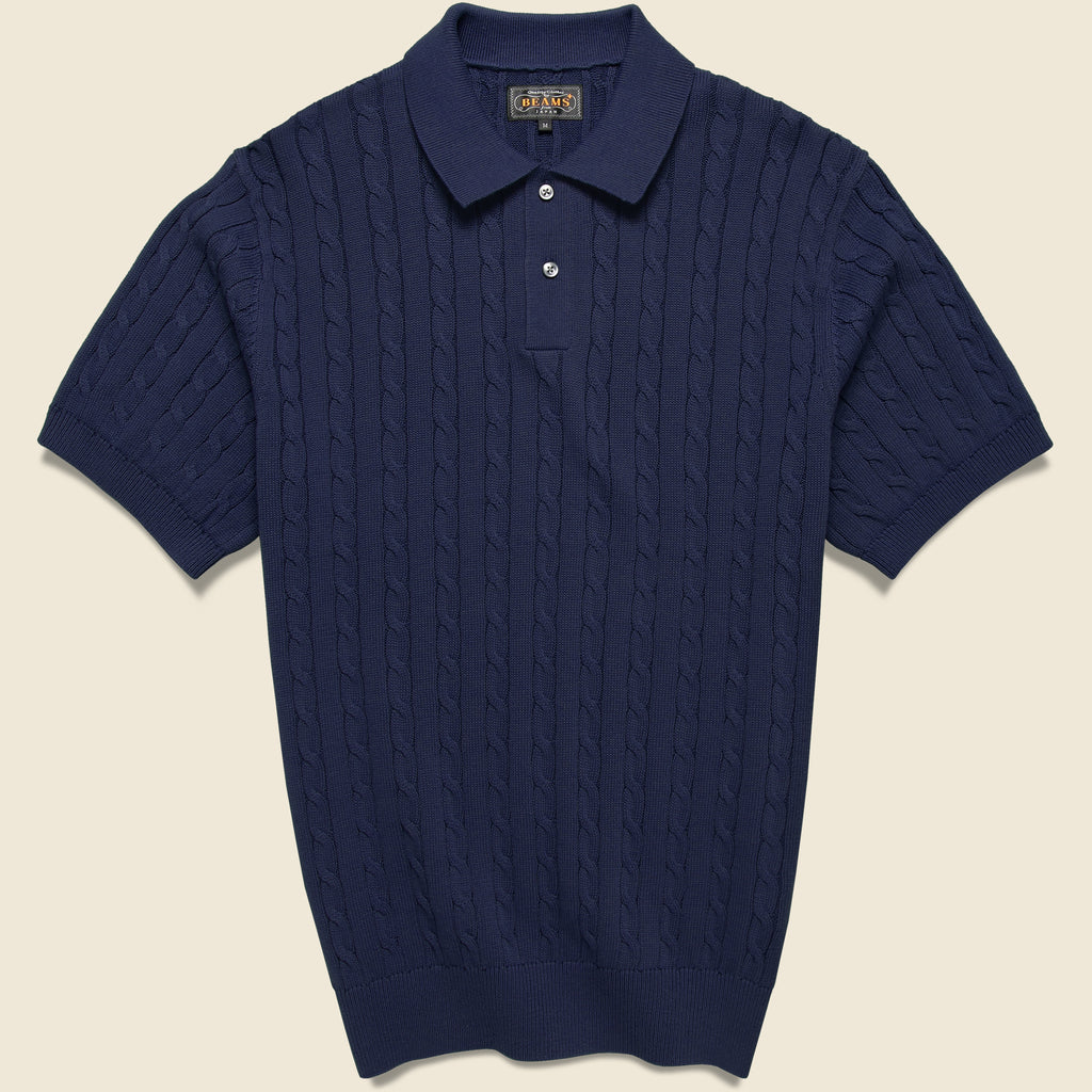 Cable Knit Polo - Navy