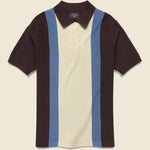 Striped Knit Polo - Brown/Sax/Ecru - BEAMS+ - STAG Provisions - Tops - S/S Knit