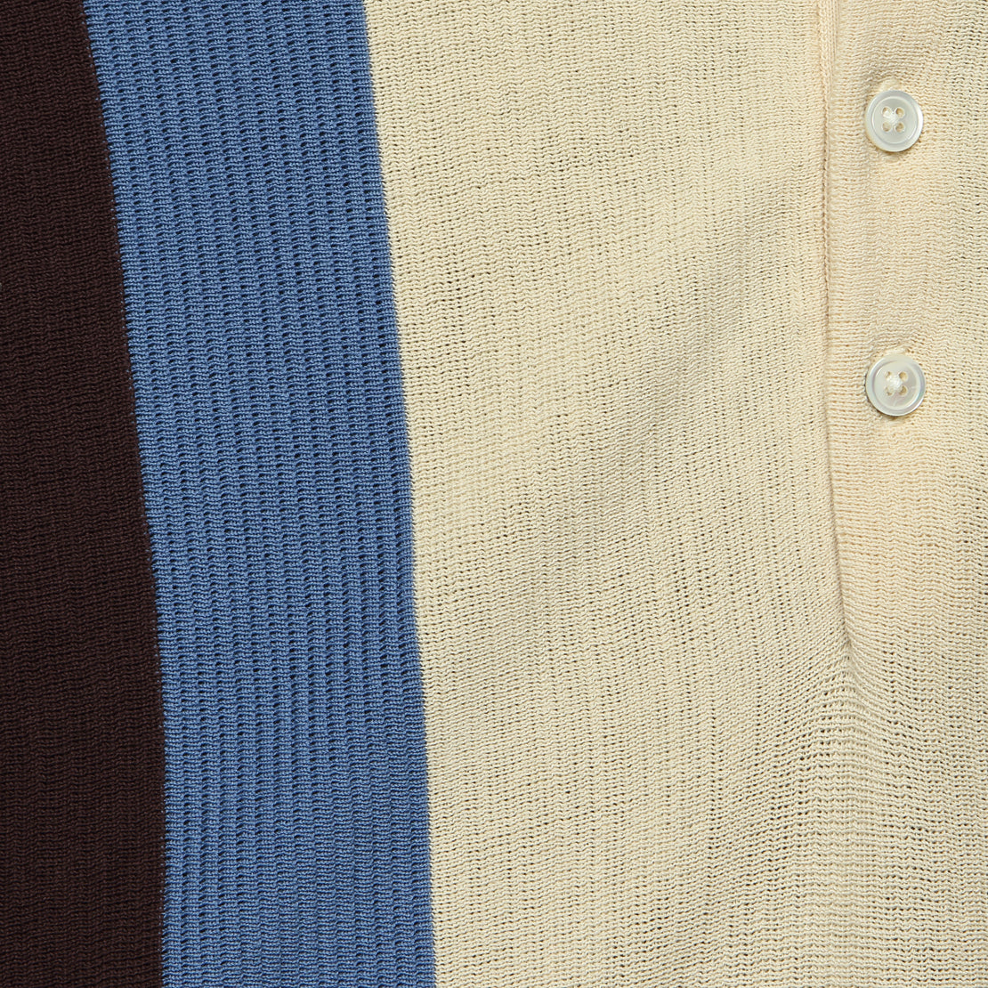 Striped Knit Polo - Brown/Sax/Ecru - BEAMS+ - STAG Provisions - Tops - S/S Knit