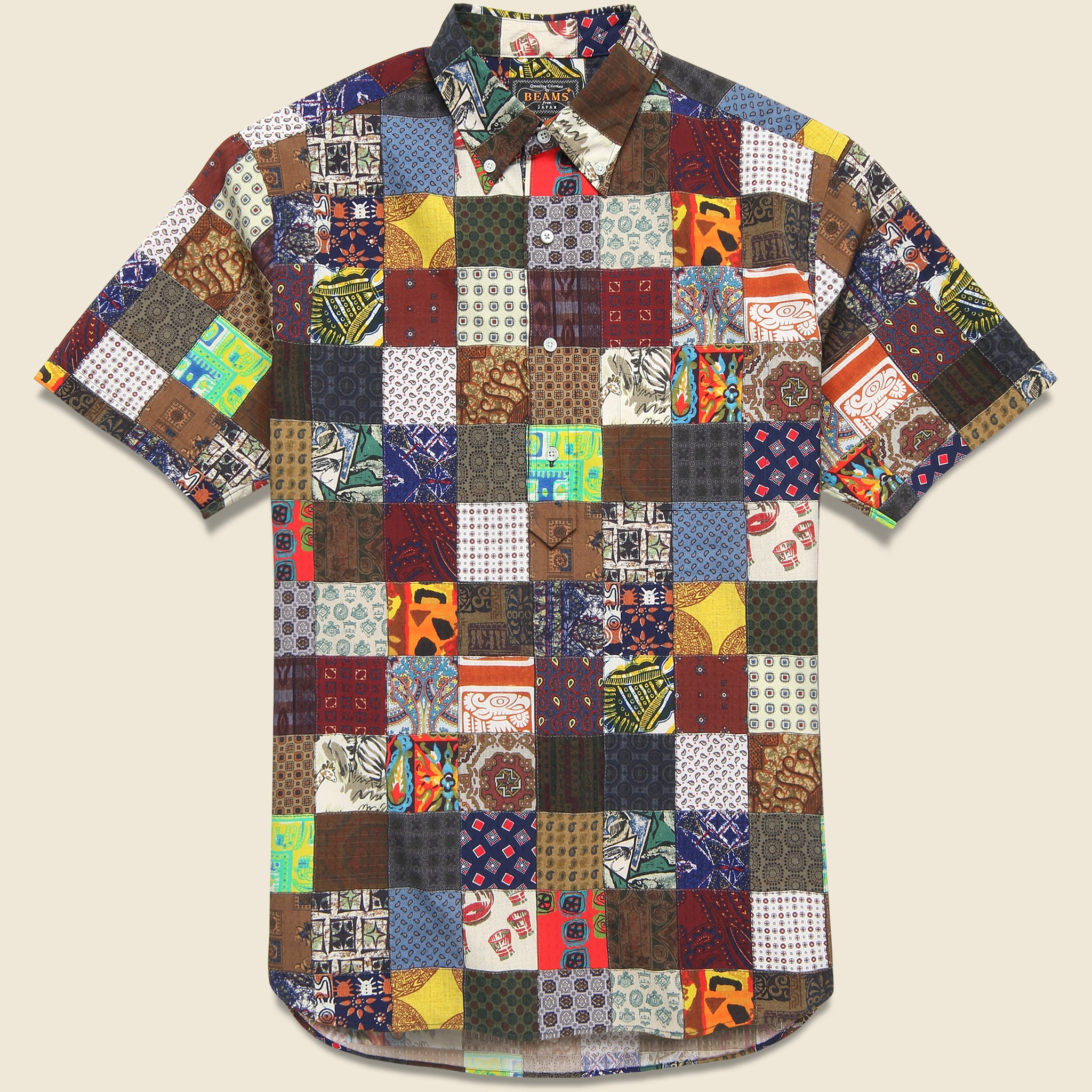 Pullover Short Sleeve Patchwork Print Shirt - Brown/Multi - BEAMS+ - STAG Provisions - Tops - S/S Woven - Other Pattern