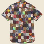 Pullover Short Sleeve Patchwork Print Shirt - Brown/Multi