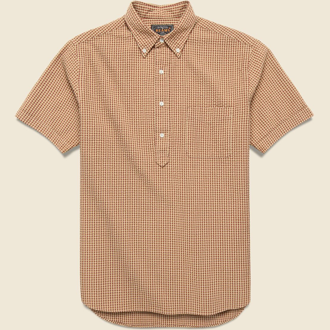BEAMS+ Pullover Short Sleeve Seersucker Shirt - Light Brown