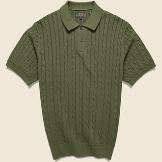 Cable Knit Polo - Dark Olive
