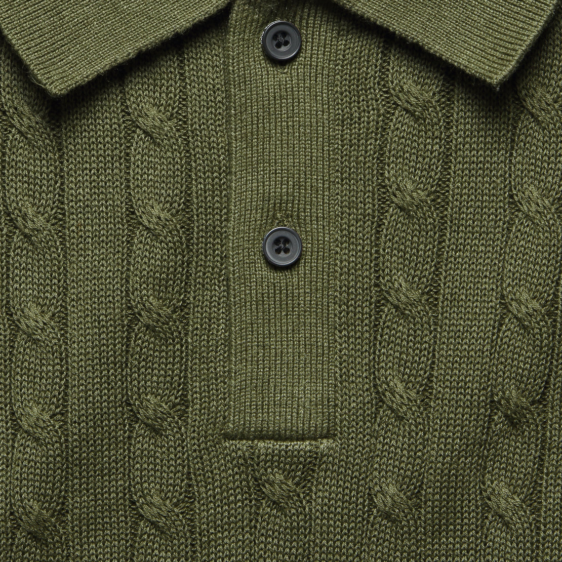 Cable Knit Polo - Olive - BEAMS+ - STAG Provisions - Tops - S/S Knit