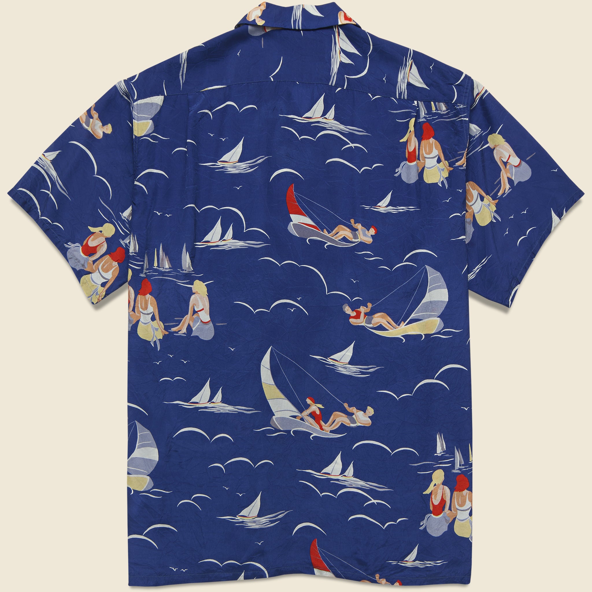 
                          Open Collar Sailing Print Shirt - Blue
                        