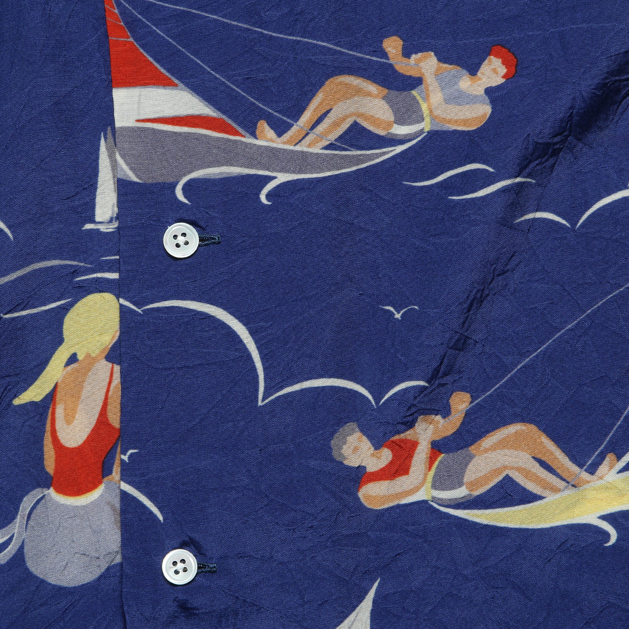 
                          Open Collar Sailing Print Shirt - Blue
                        