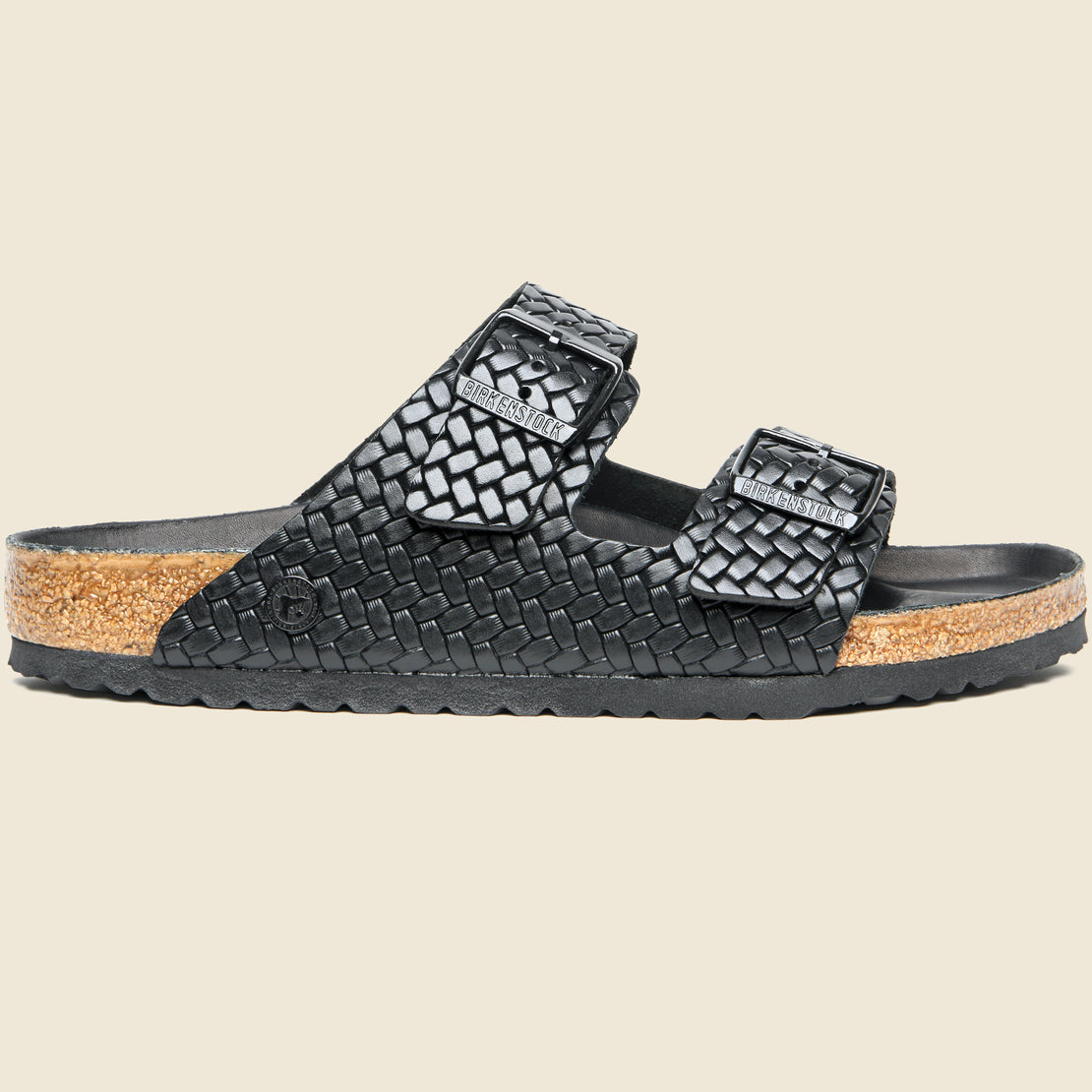 Arizona Woven Embossed Sandal - Black/Leather