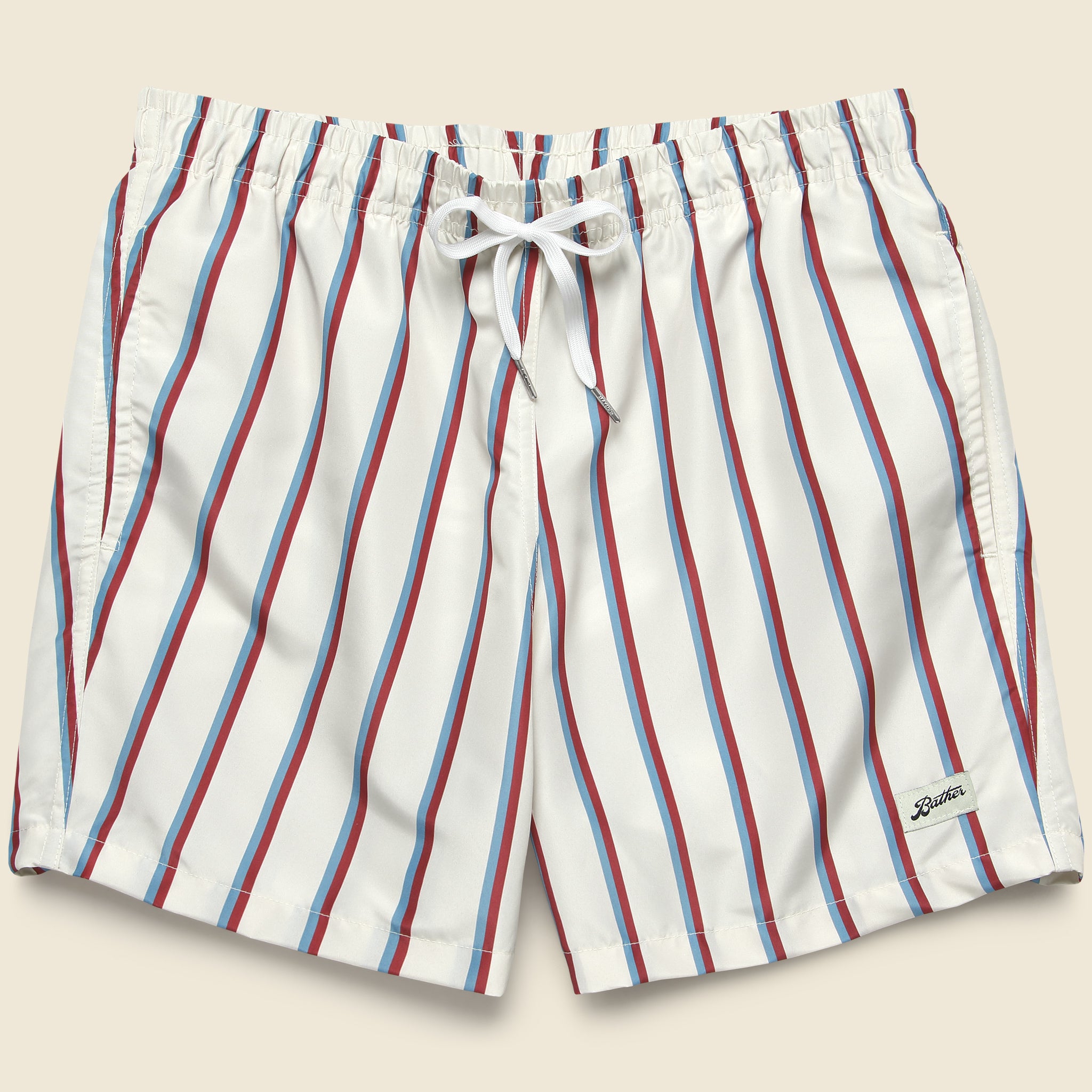 Fine Stripe Swim Trunk - White/Red/Blue