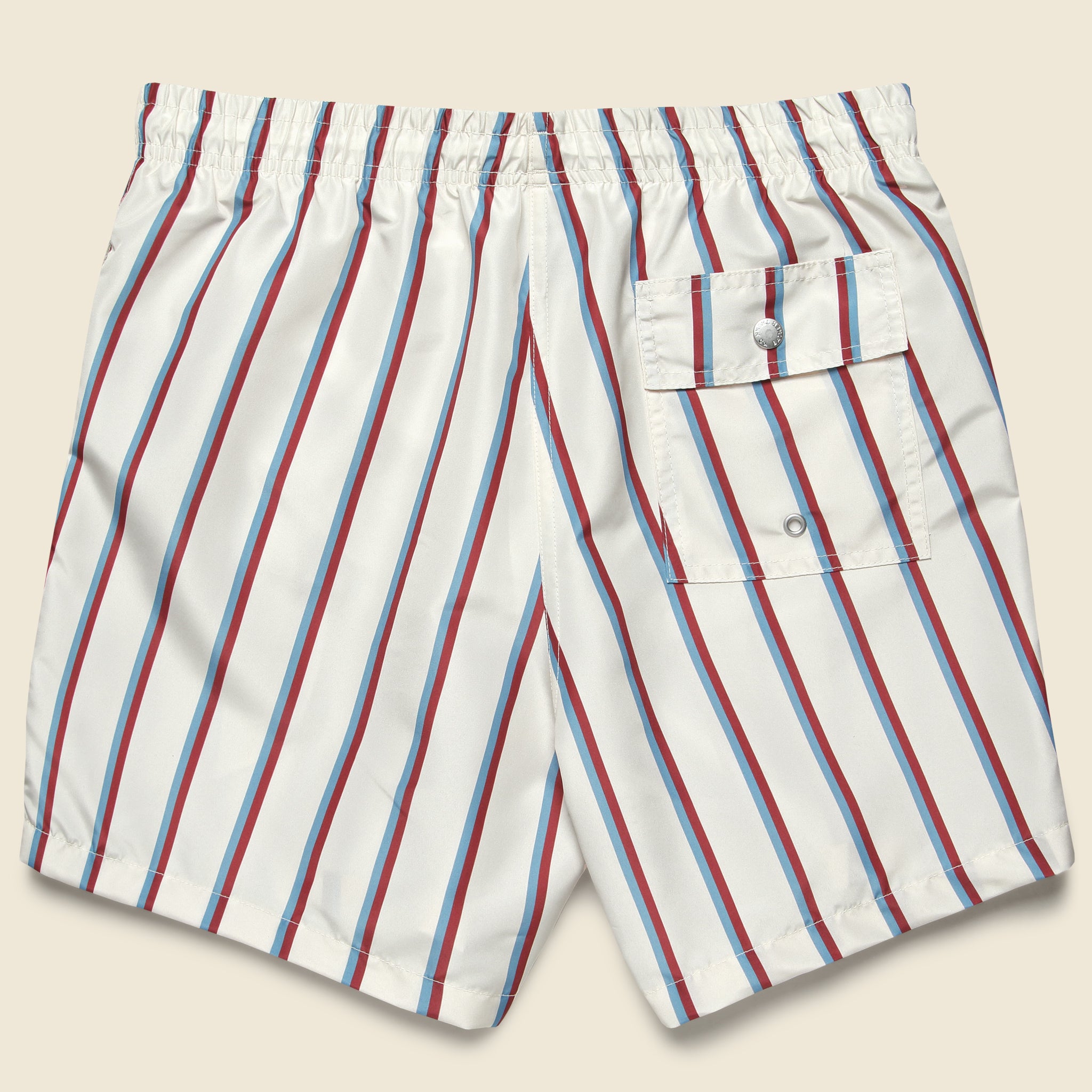 
                          Fine Stripe Swim Trunk - White/Red/Blue - Bather - STAG Provisions - Shorts - Swim
                        