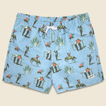 5.5" Cowboy Print Swim Trunks - Light Blue - Bather - STAG Provisions - Shorts - Swim