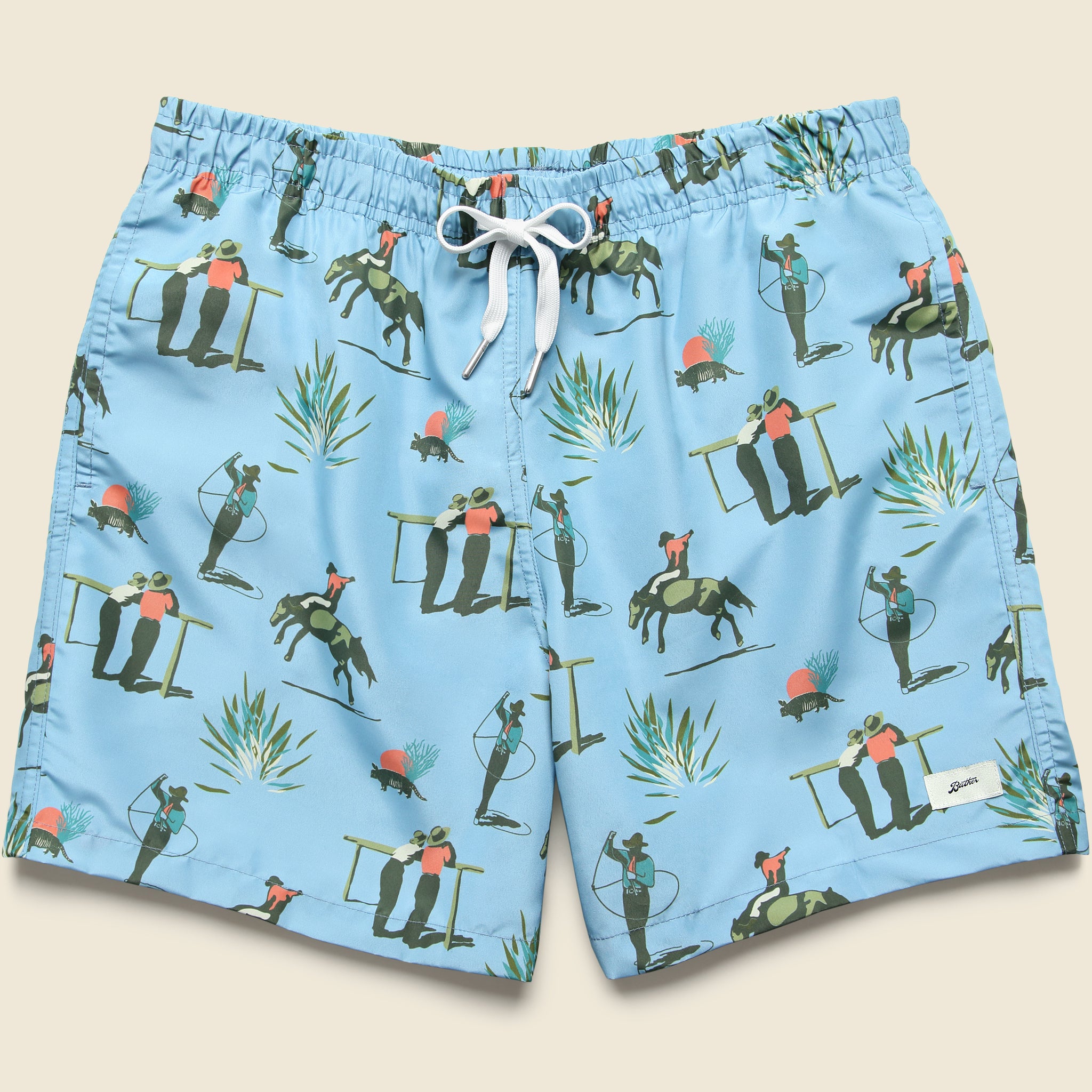 5.5" Cowboy Print Swim Trunks - Light Blue