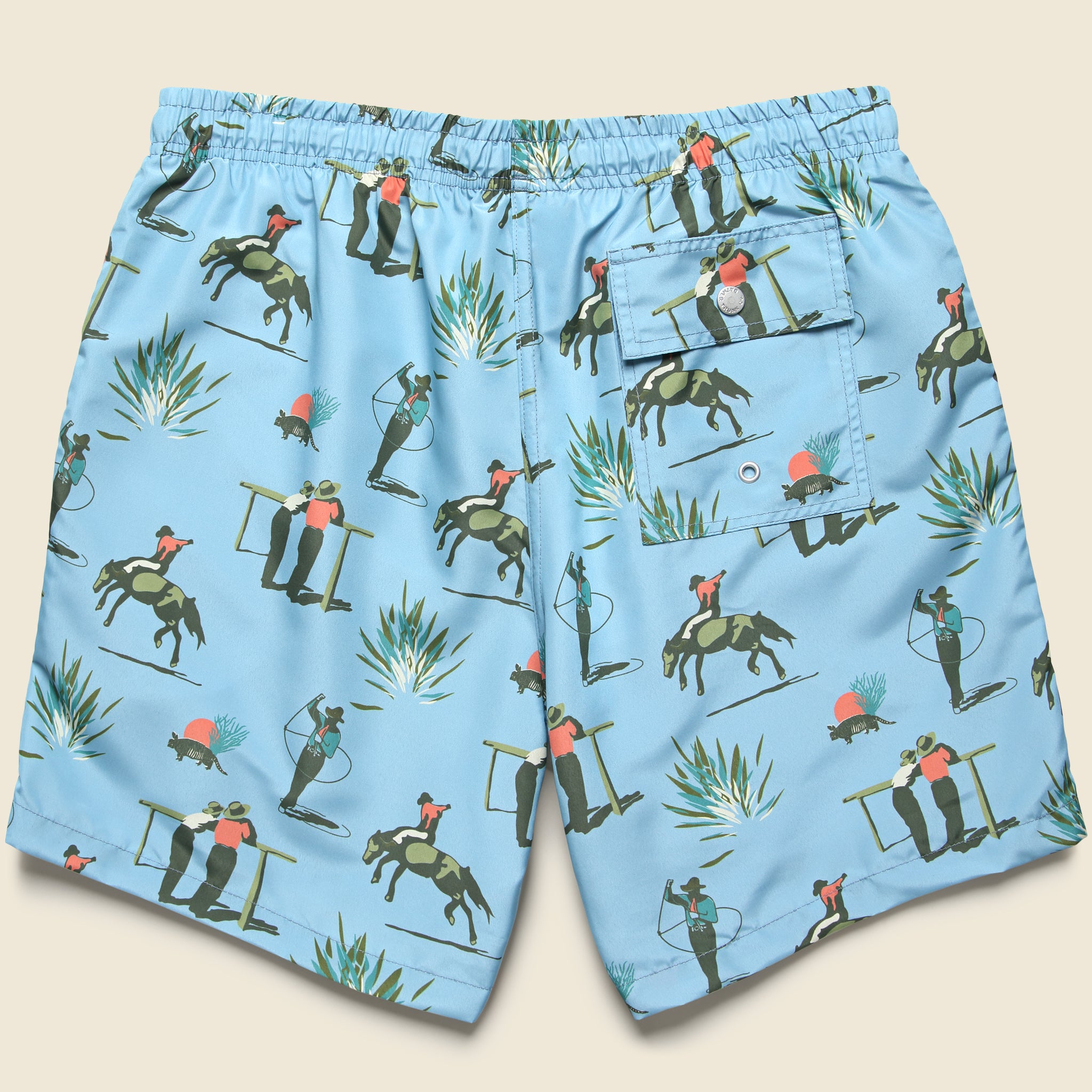 5.5" Cowboy Print Swim Trunks - Light Blue - Bather - STAG Provisions - Shorts - Swim