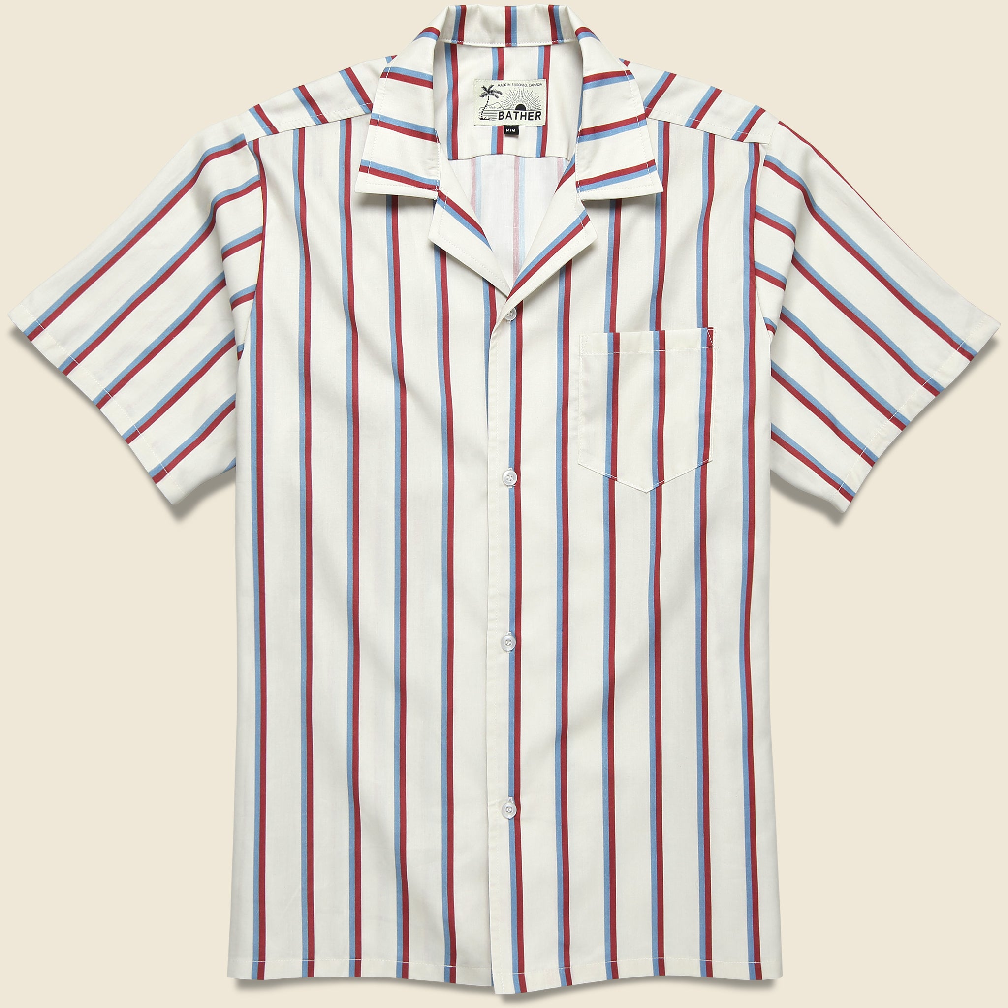 Fine Stripe Camp Shirt - White/Red/Blue - Bather - STAG Provisions - Tops - S/S Woven - Stripe