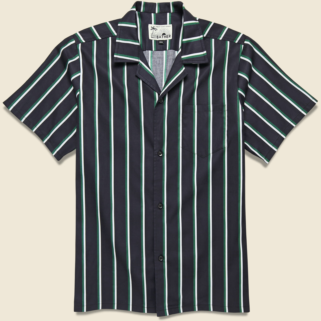 Bather Fine Stripe Camp Shirt - Black/Green/White