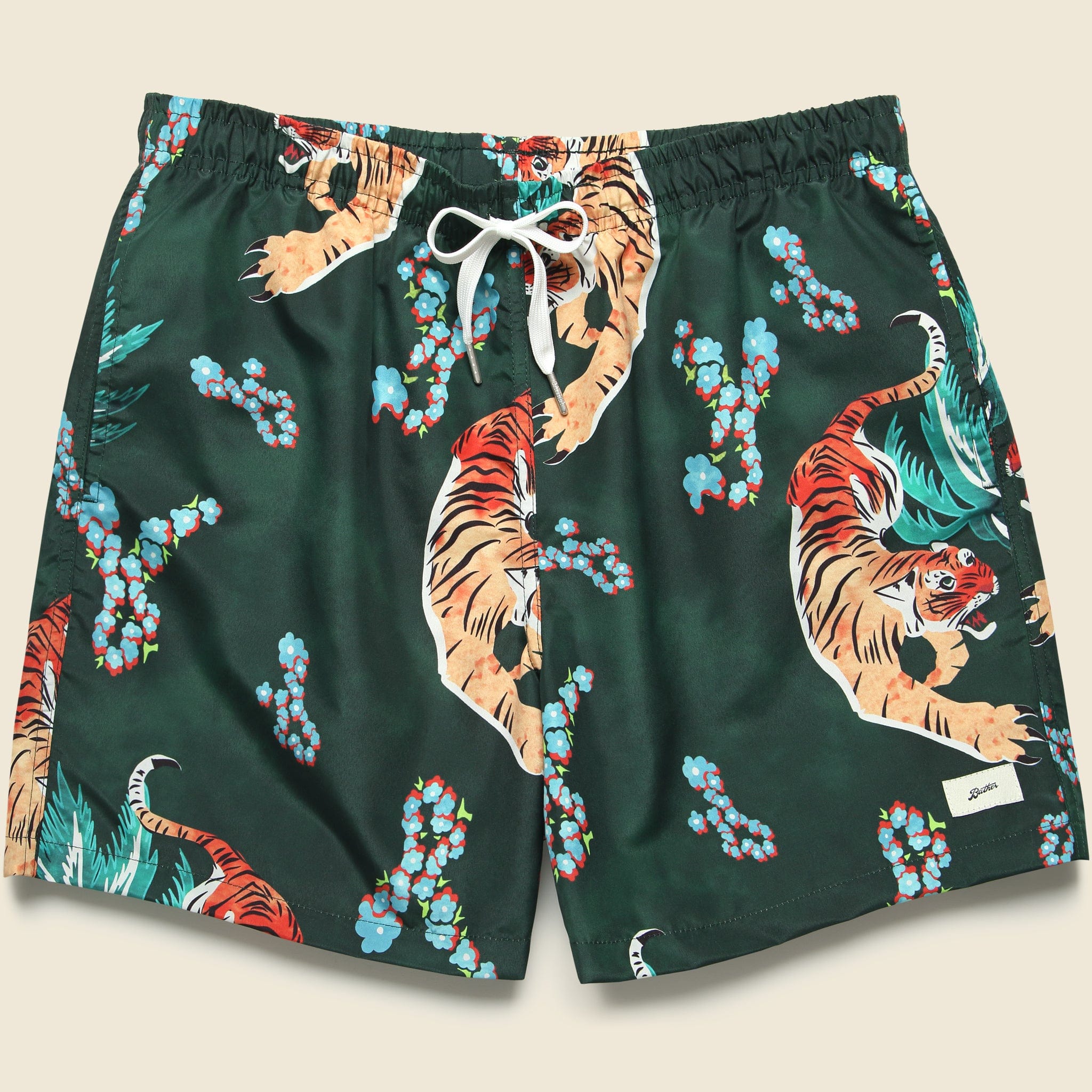 5.5" Tiger Swim Trunks - Green