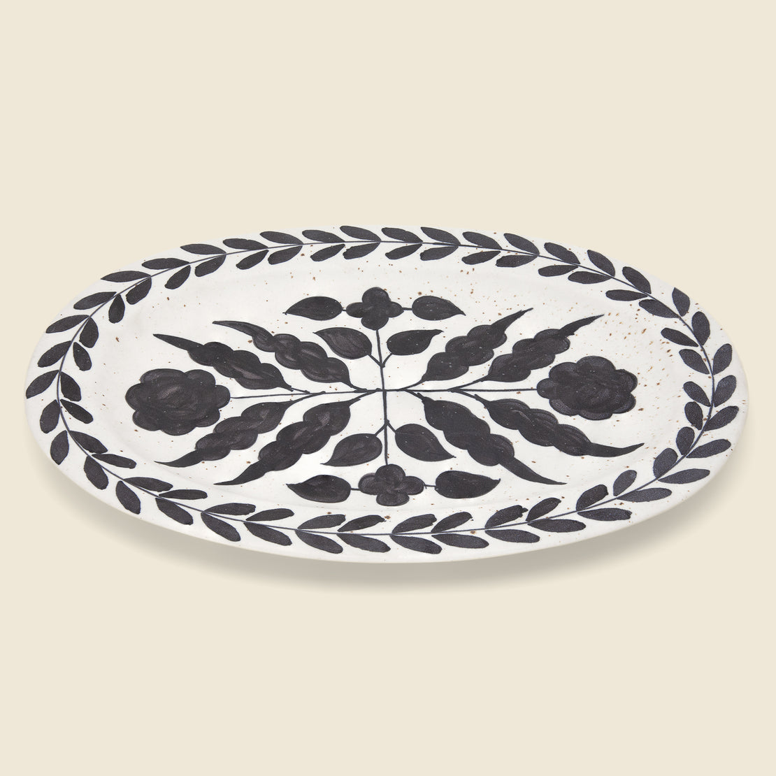 Home Hand Painted Floral Design Stonewater Platter - Black/Cream