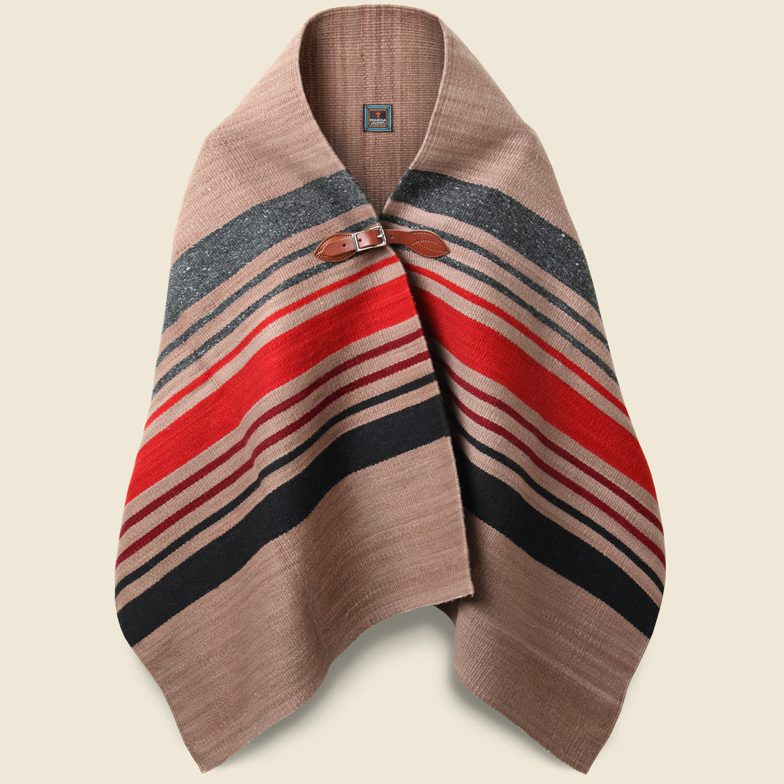 Chamula Merino Wool Blanket Poncho - Dark Beige Multi