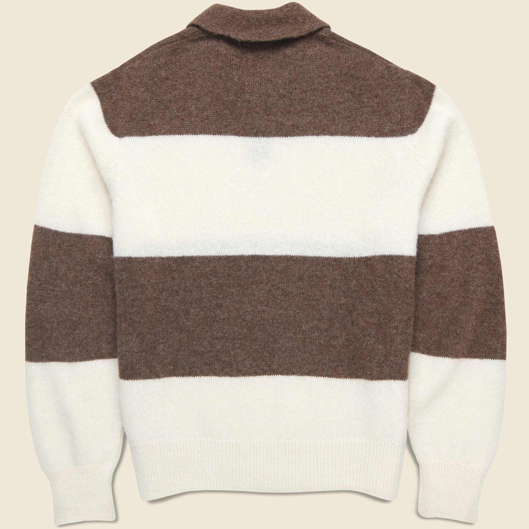
                          Striped Brushed Knit Rugby Polo - Brown/White
                        