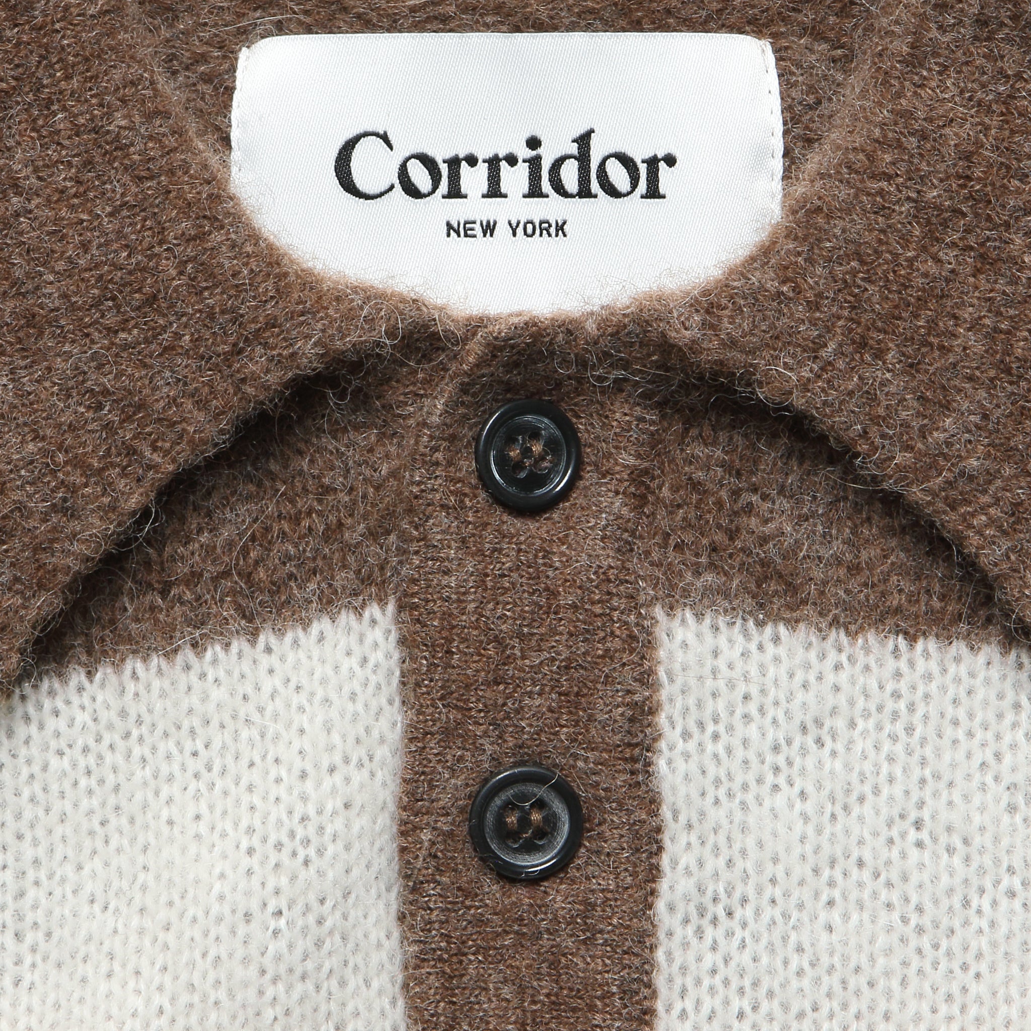 
                          Striped Brushed Knit Rugby Polo - Brown/White
                        