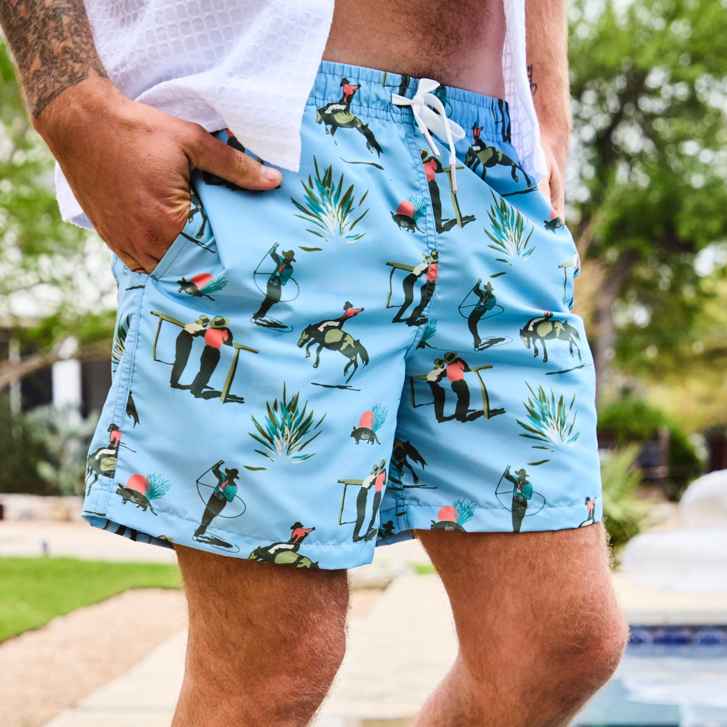 
                          5.5&quot; Cowboy Print Swim Trunks - Light Blue - Bather - STAG Provisions - Shorts - Swim
                        