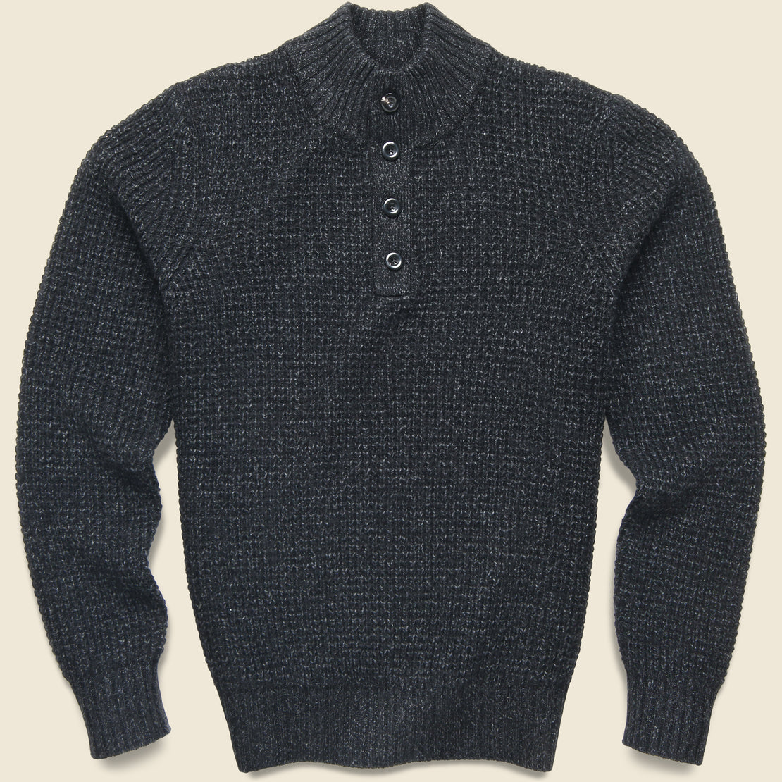 Faherty Cashmere Wool Quarter Button Sweater - Black Night Melange