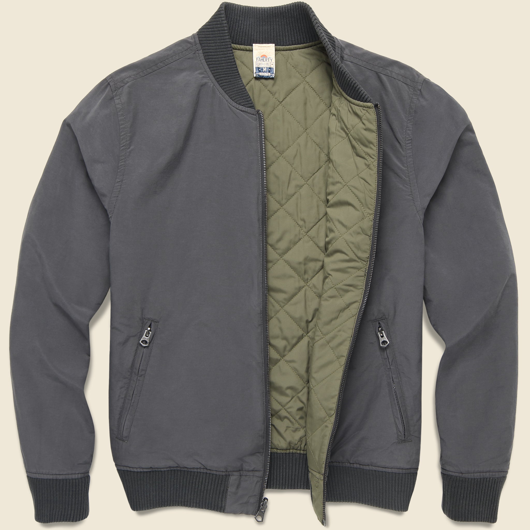 
                          Reversible Surplus Bomber - Charcoal / Sage - Faherty - STAG Provisions - Outerwear - Coat / Jacket
                        