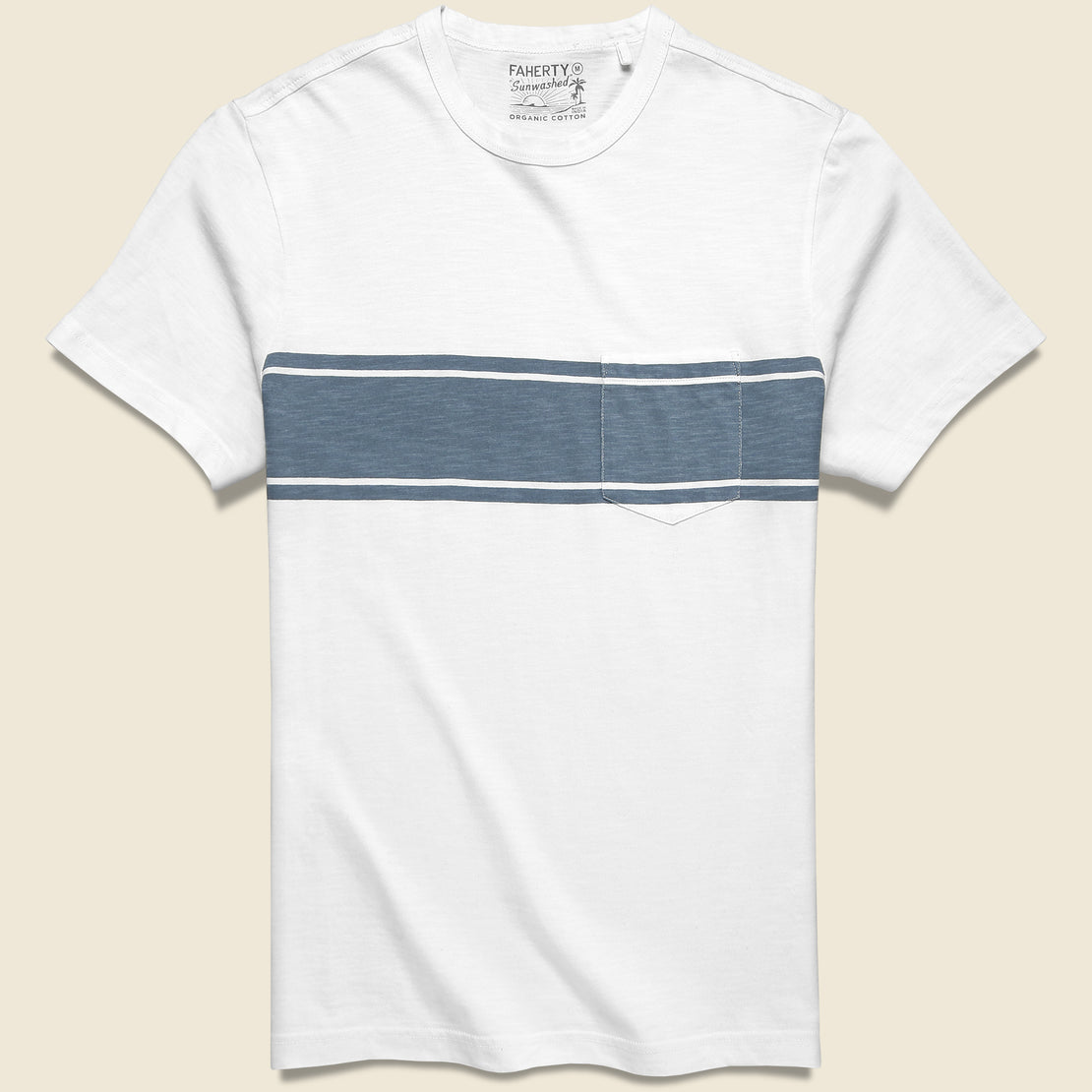 Faherty Surf Stripe Pocket Tee - White/Blue