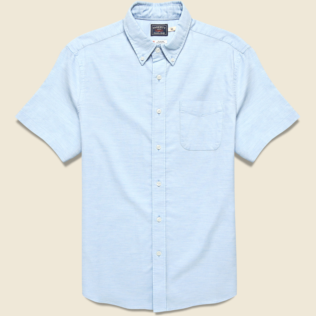 Faherty Short Sleeve Supima Oxford Shirt - Blue Heather