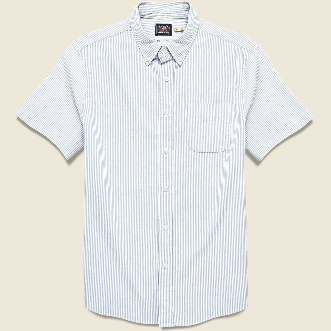 Faherty Short Sleeve Supima Oxford Shirt - Classic Stripe