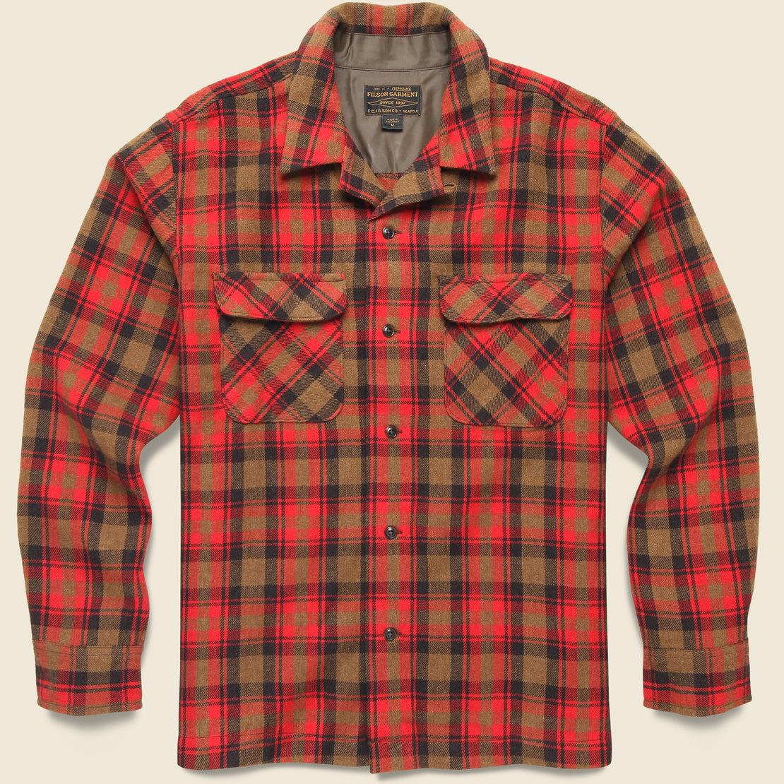 Filson Buckner Wool Camp Shirt - Red Dark Earth/Brown Plaid