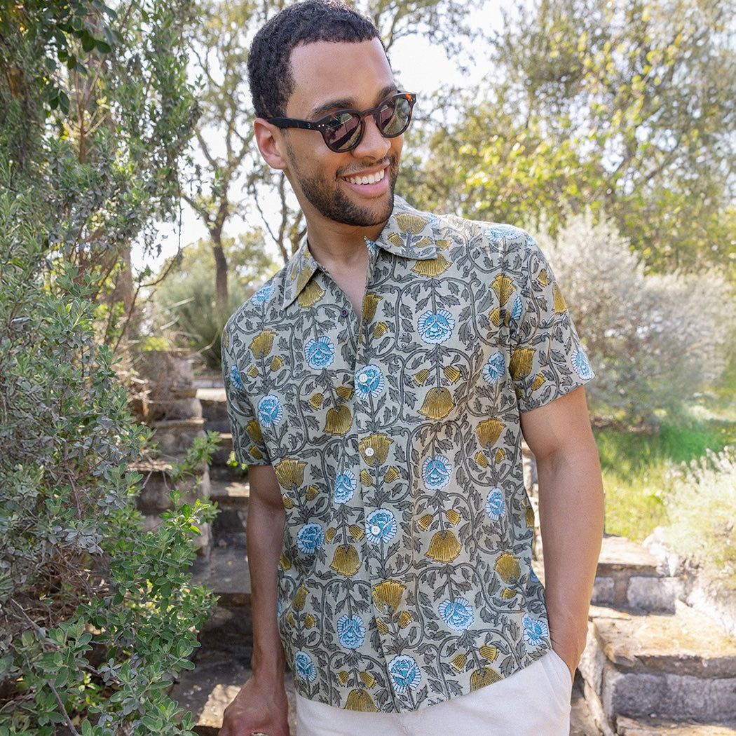 Floral Block Print Shirt - Olive - Kardo - STAG Provisions - Tops - S/S Woven - Floral