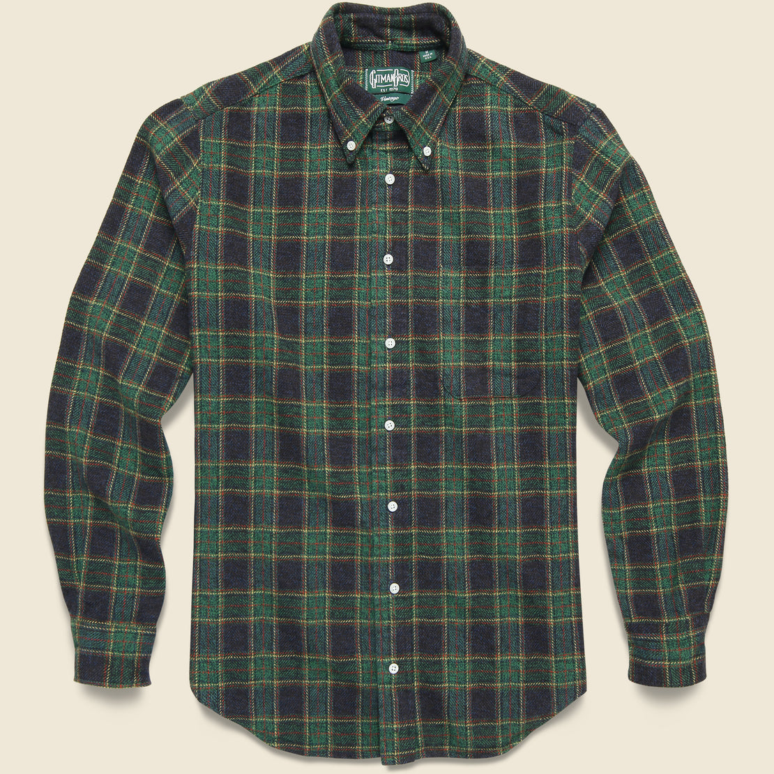 Gitman Vintage Cotton Tweed Check Flannel - Green