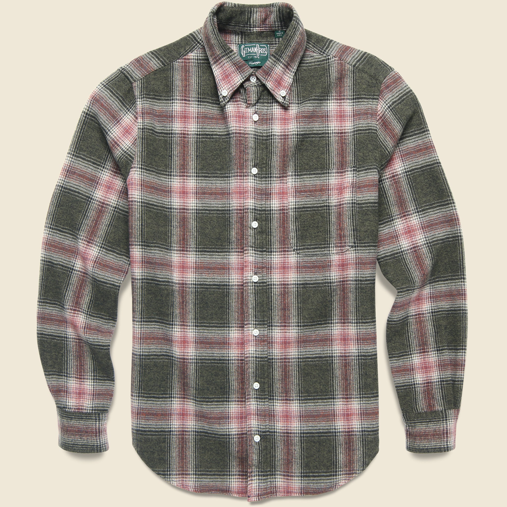 Double Sided Brushed Shirt - Olive - Gitman Vintage - STAG Provisions - Tops - L/S Woven - Plaid