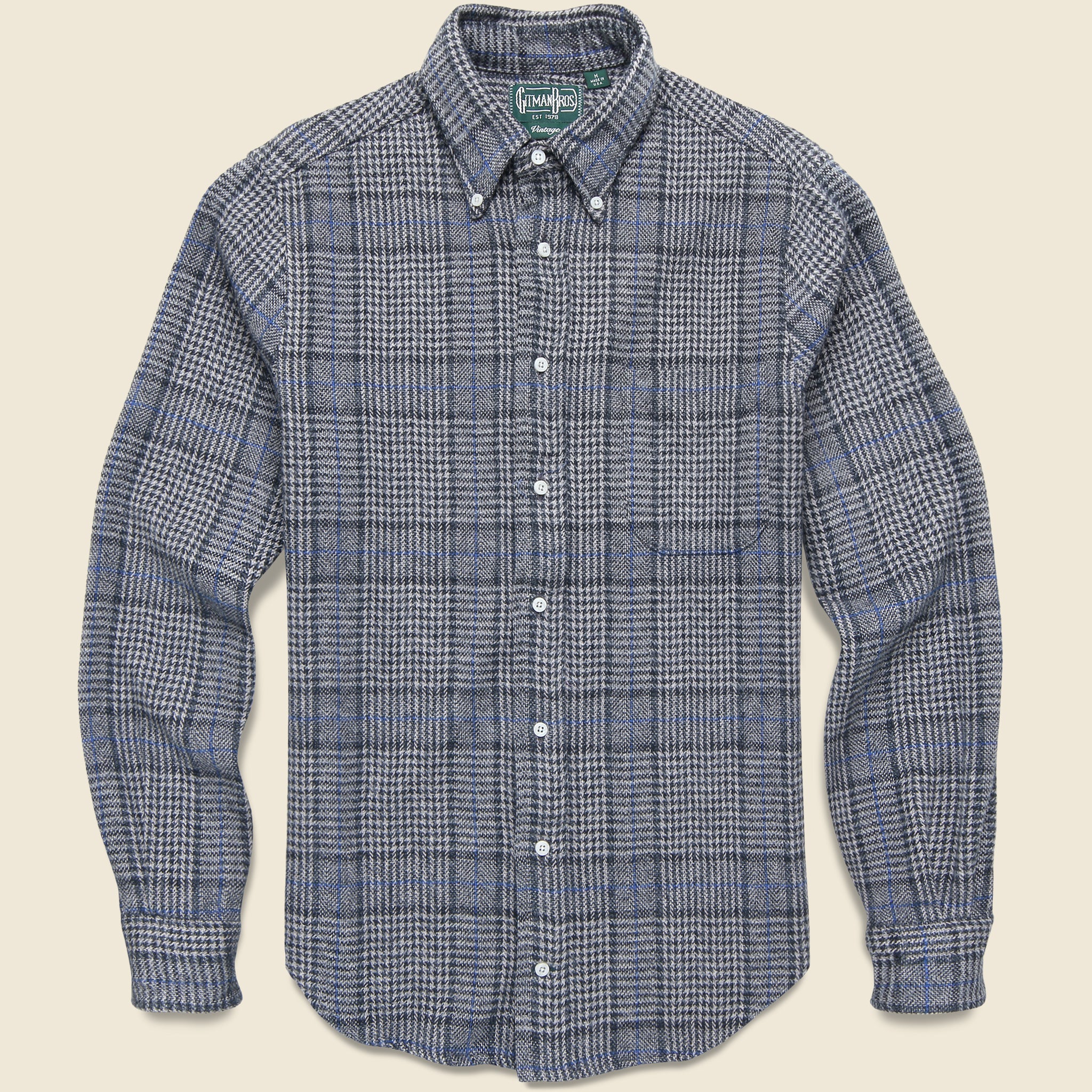 Cotton Tweed Windowpane Shirt - Grey/Blue