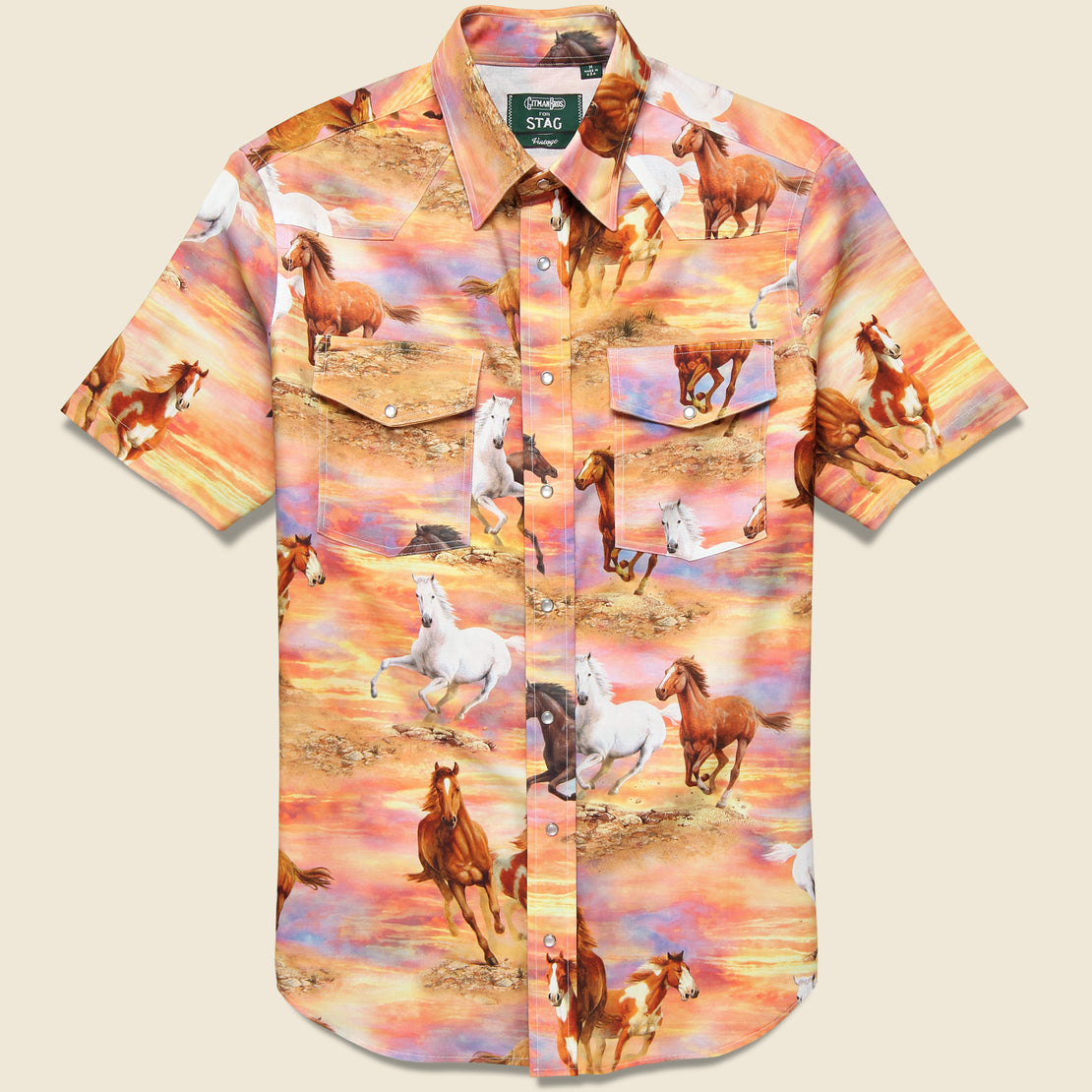 Gitman Vintage Horse Print Western Shirt - Sunset Orange