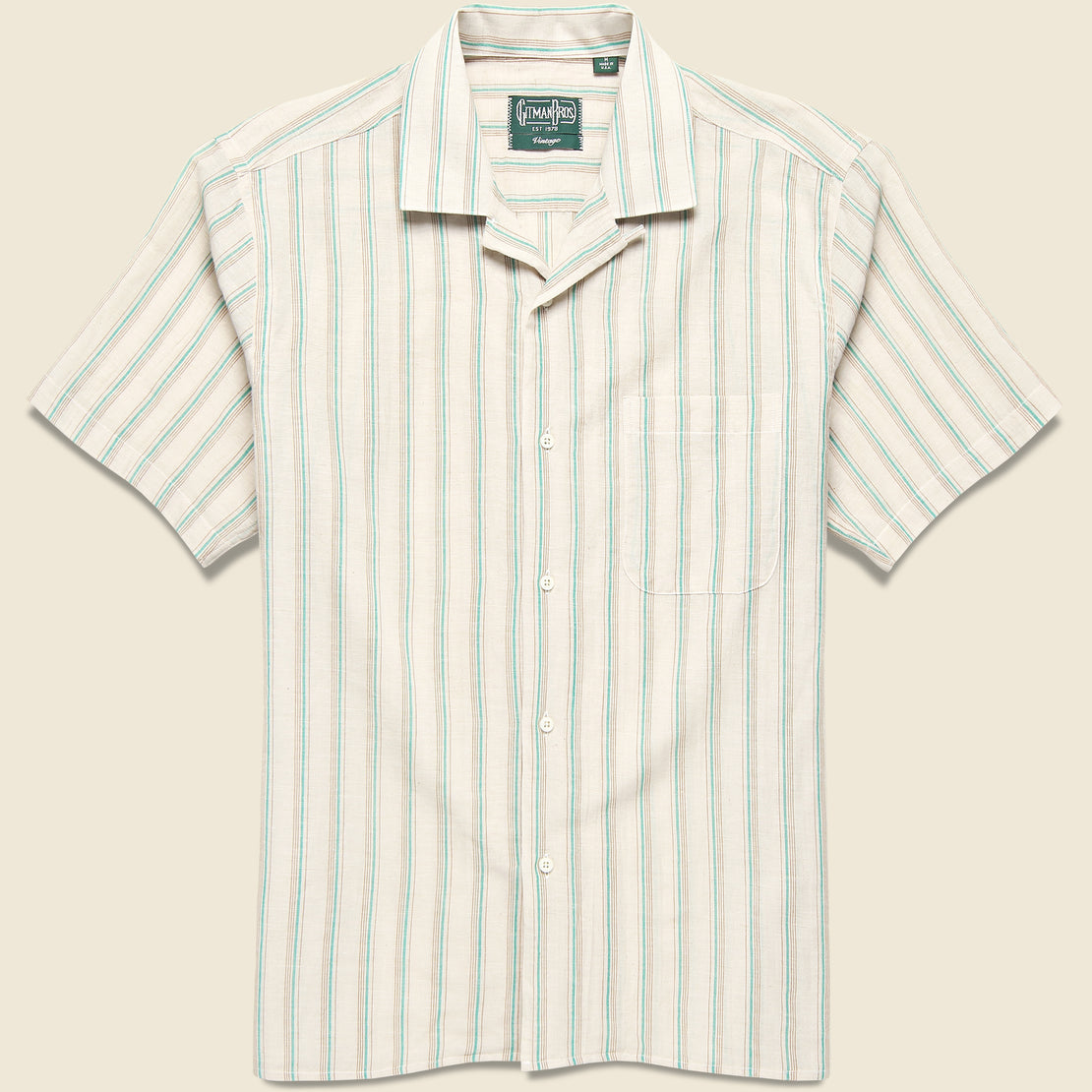 Gitman Vintage Ramie Cabana Stripe Camp Shirt - Tan