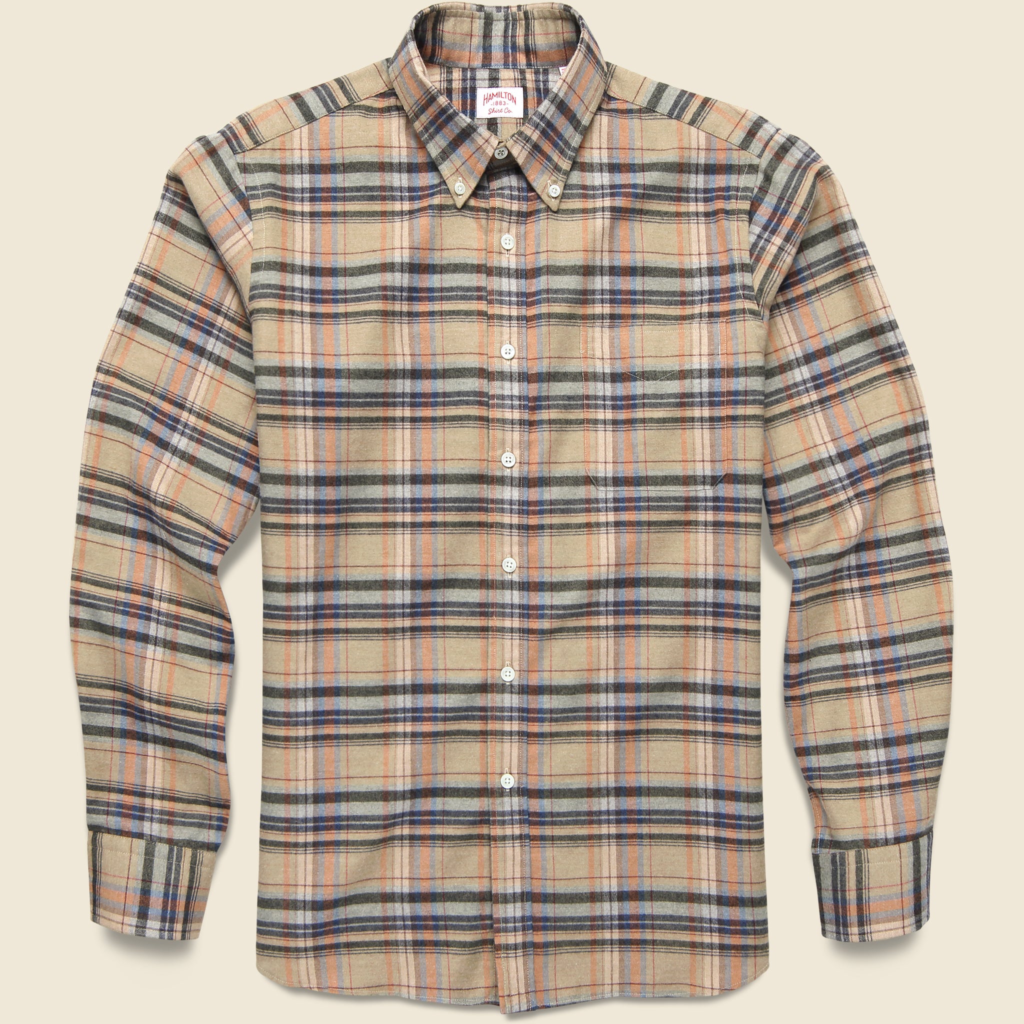 Check Twill Flannel Shirt -  Tan/Grey/Blue - Hamilton Shirt Co. - STAG Provisions - Tops - L/S Woven - Plaid