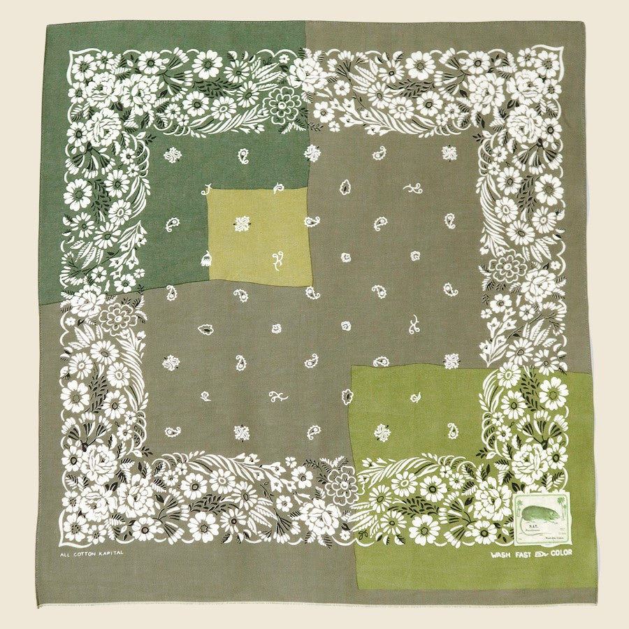 Fastcolor Selvedge Bandana (GARDEN Patchwork) - Khaki - Kapital - STAG Provisions - W - Accessories - Scarf