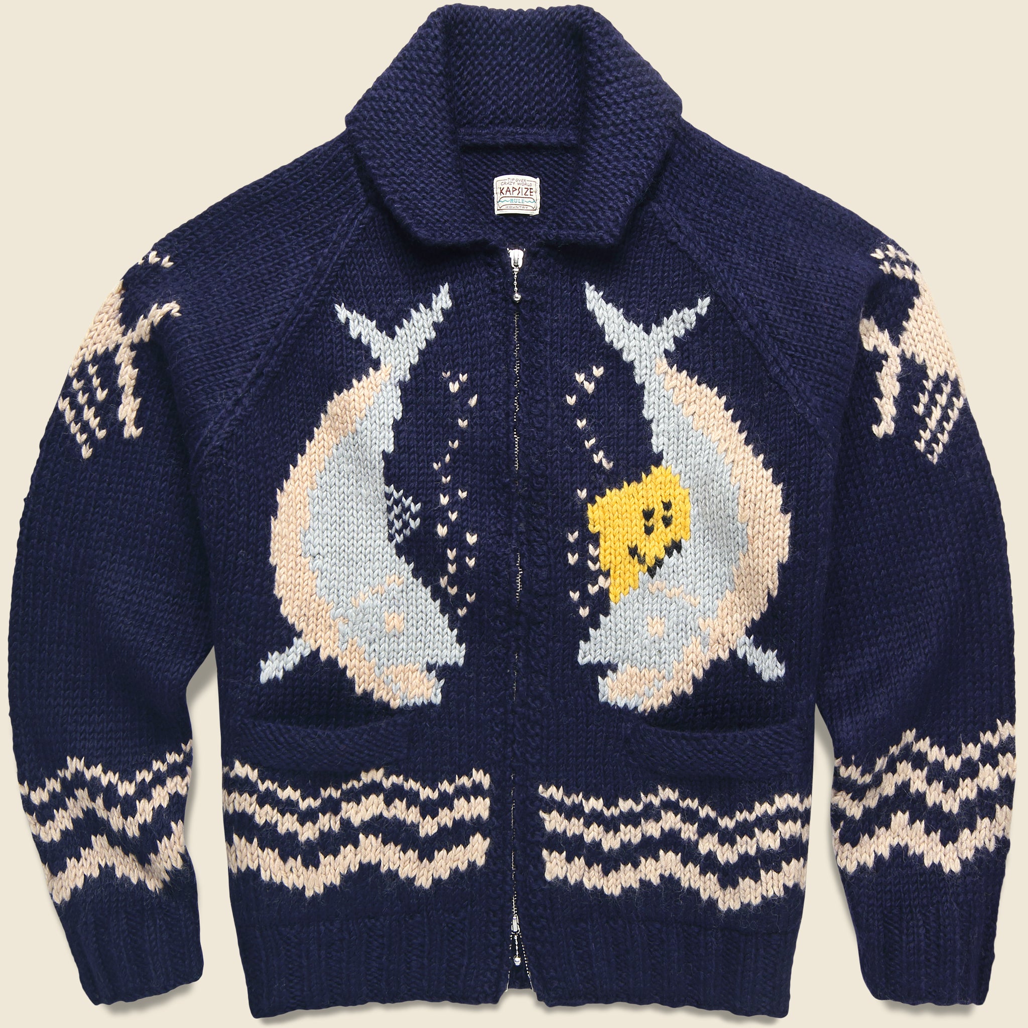Hand Knit Trout Zip Cardigan - Navy