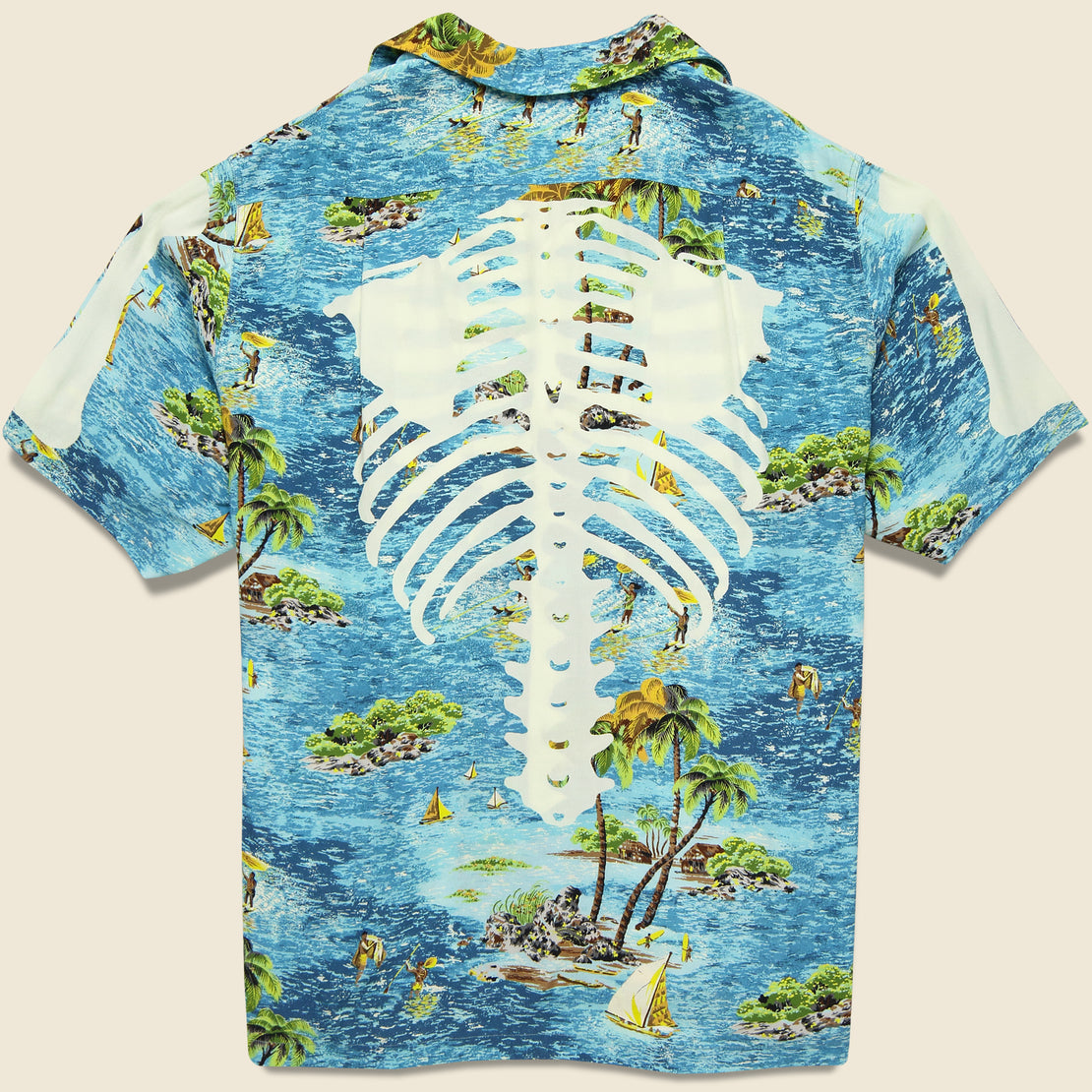 Rayon Kamekameha Bone Aloha Shirt - Blue - Kapital - STAG Provisions - Tops - S/S Woven - Floral