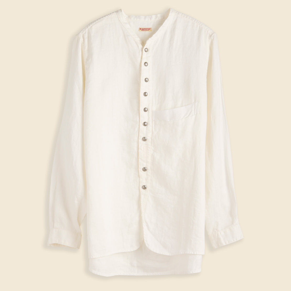 Gauze Linen Herringbone Stand Penny Shirt - White