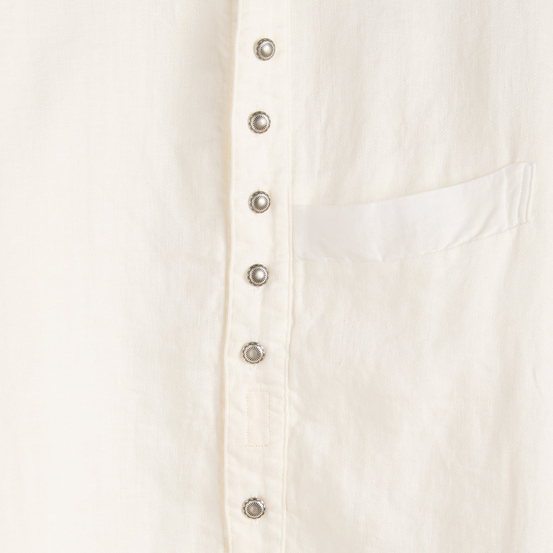 Gauze Linen Herringbone Stand Penny Shirt - White - Kapital - STAG Provisions - W - Tops - L/S Woven