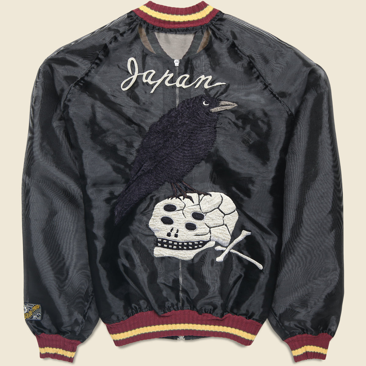 Kapital Sheer Pearl Raven & Skull Souvenir Jacket in Black featuring intricate raven and skull detailing.