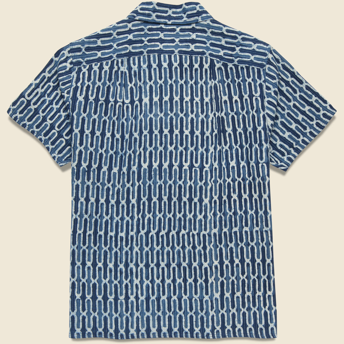 Chintan Geo Tile Block Print Shirt - Indigo/White - Kardo - STAG Provisions - Tops - S/S Woven - Other Pattern