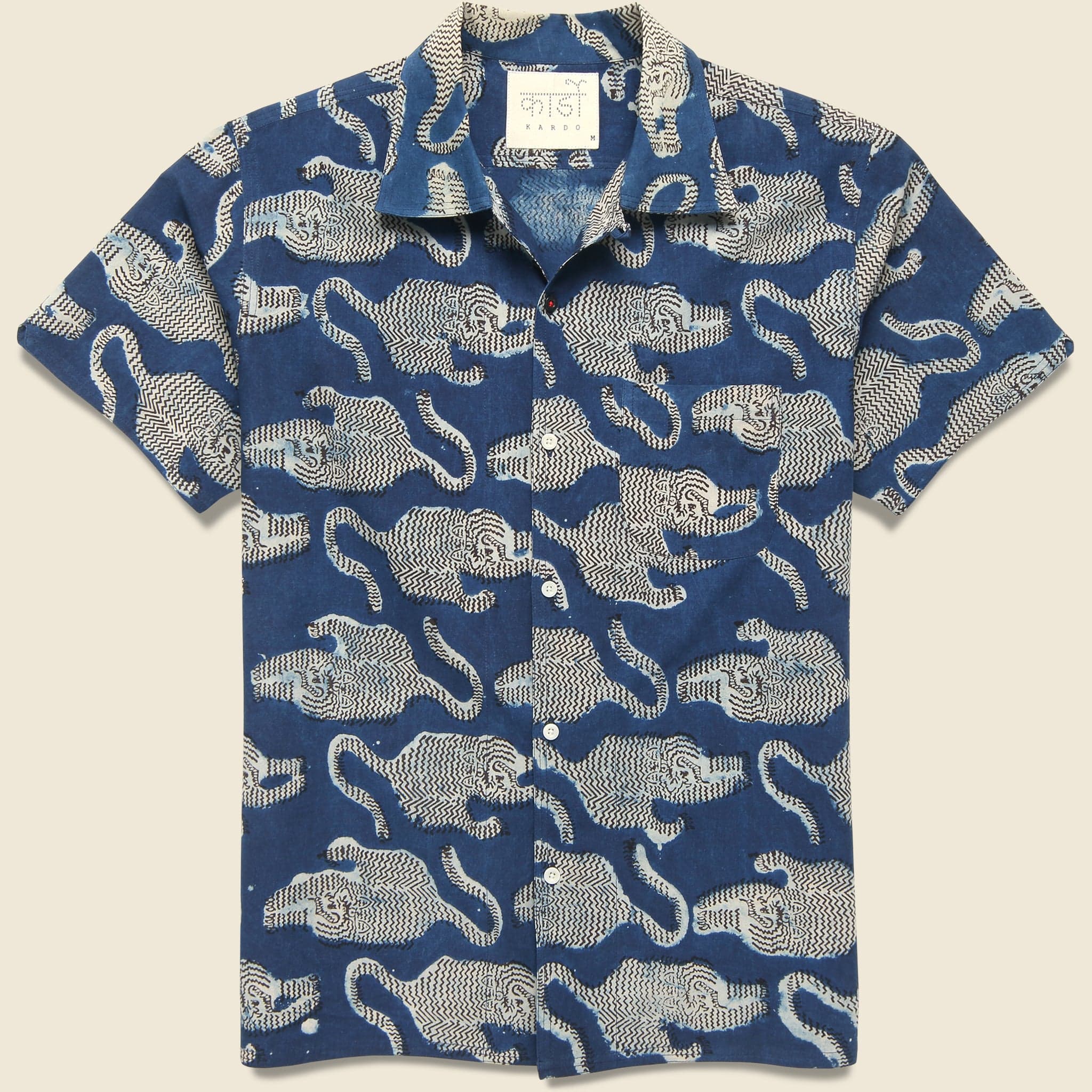 Tiger Block Print Shirt - Blue