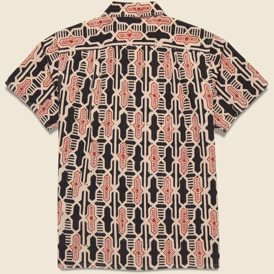 Chintan Geo Tile Block Print Shirt - Black/Red - Kardo - STAG Provisions - Tops - S/S Woven - Other Pattern
