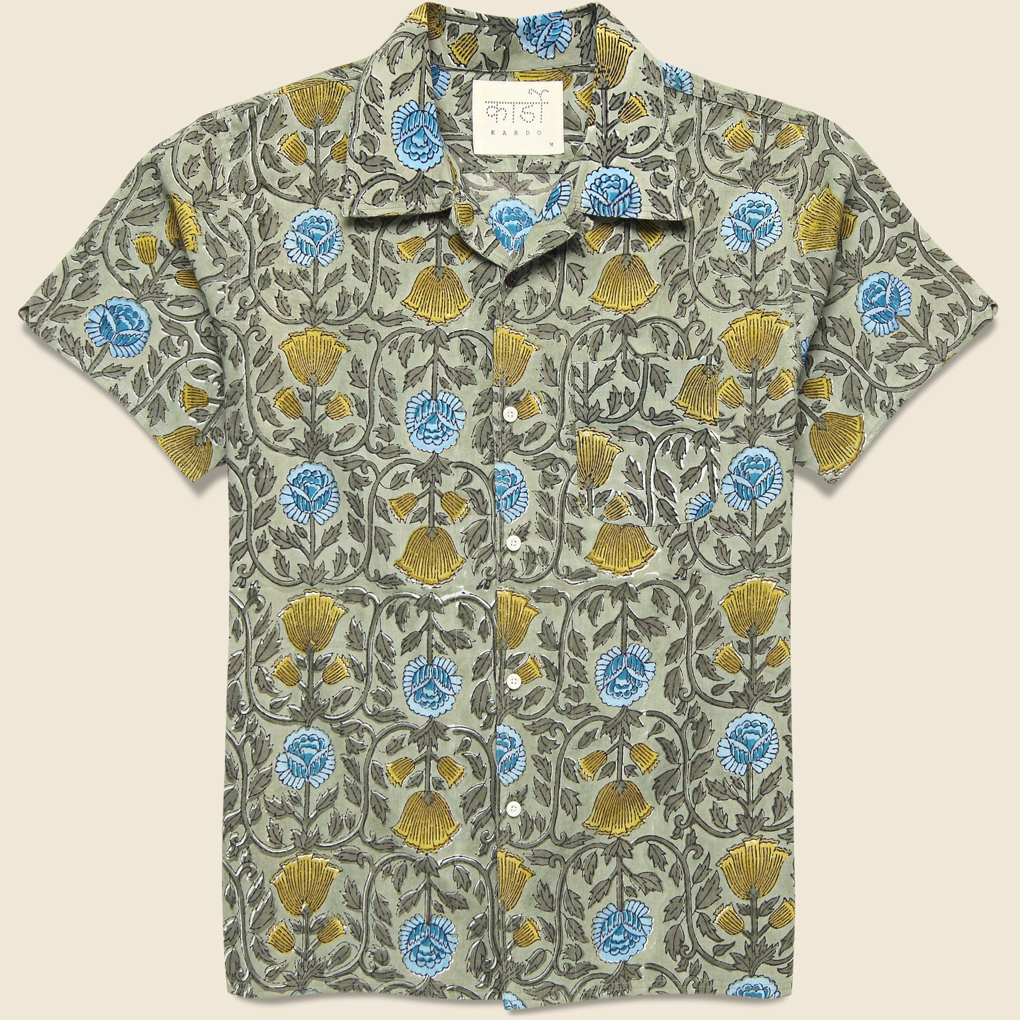 Floral Block Print Shirt - Olive