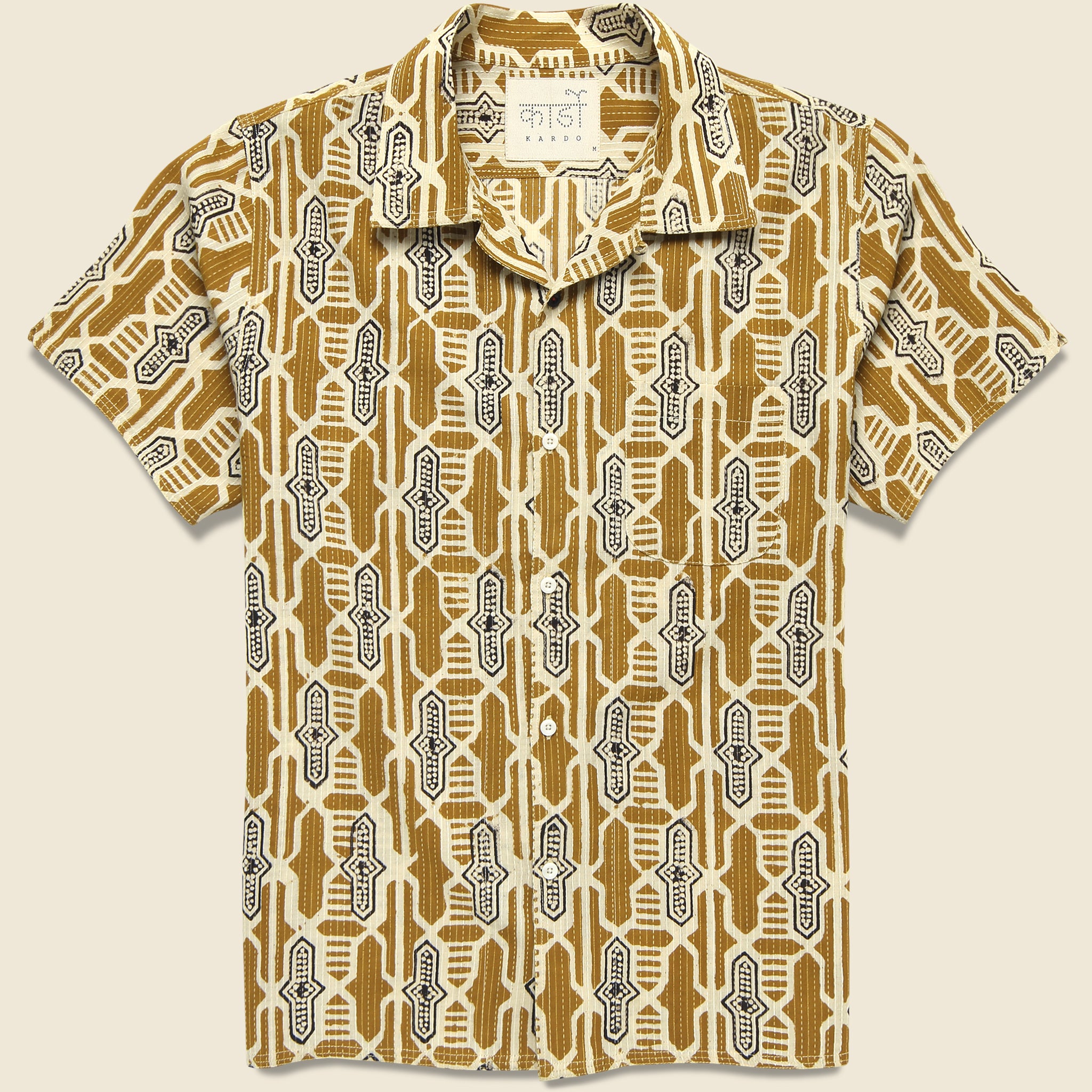 Geo Tile Block Print Shirt - Gold