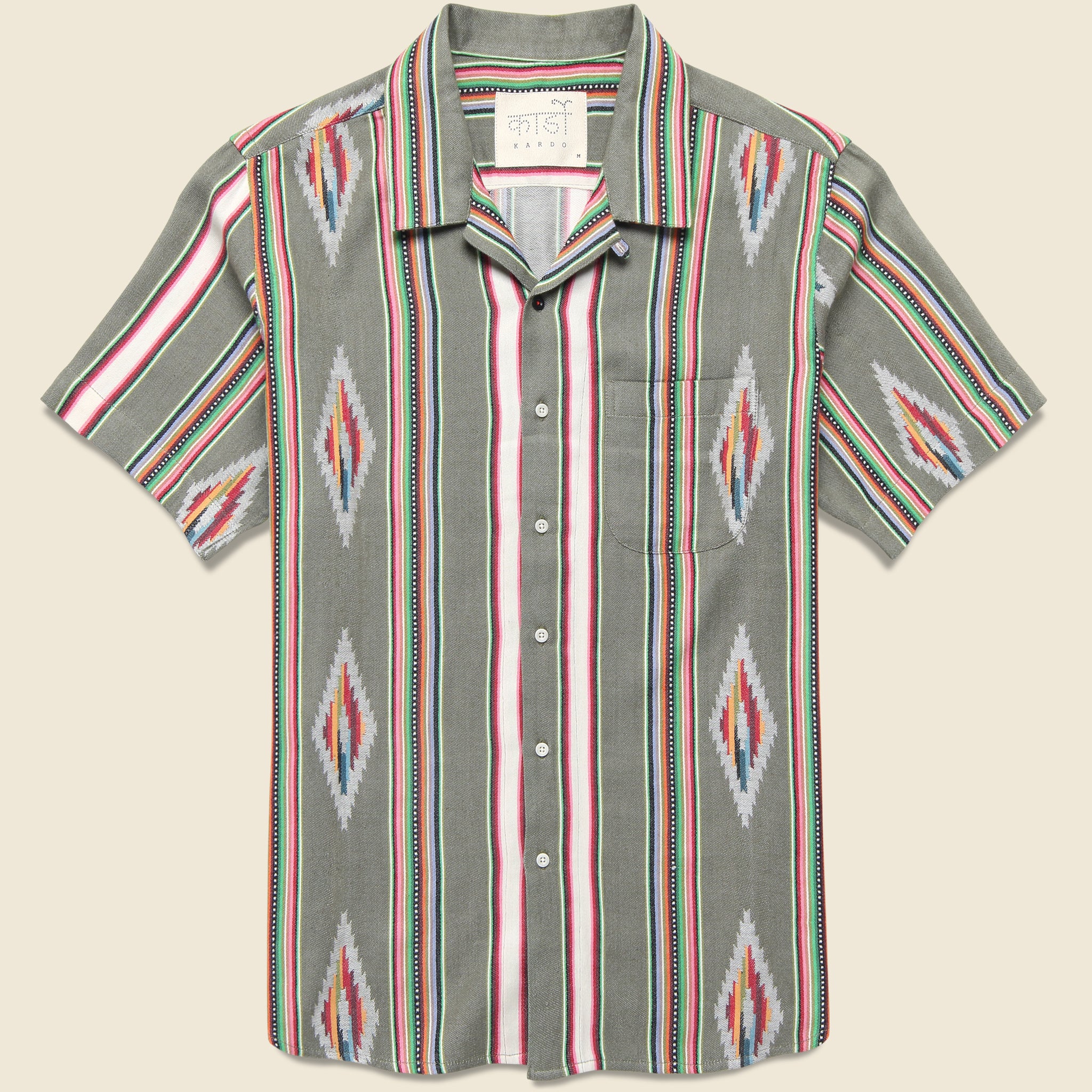 Handwoven Blanket Stripe Shirt - Olive - Kardo - STAG Provisions - Tops - S/S Woven - Other Pattern