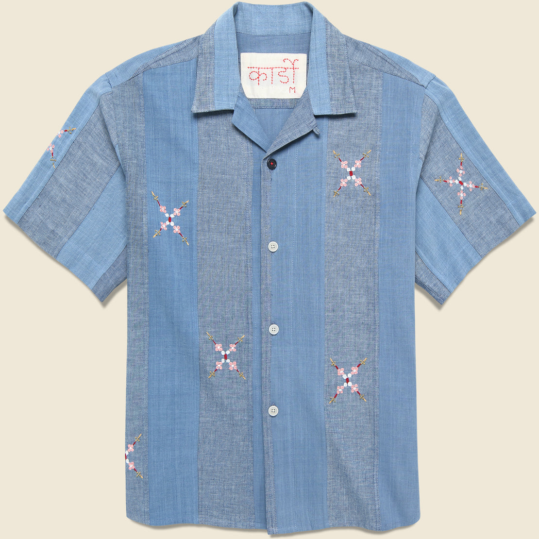Embroidered Patchwork Khadi Shirt - Blue